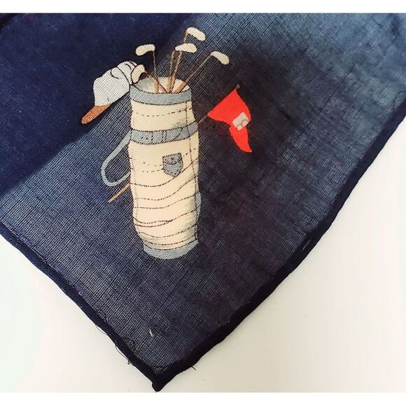 VTG Ralph Lauren Scarf Cotton Golf Clubs Bordered Pink/ Navy Printed 1980s Label - Picture 5 of 9